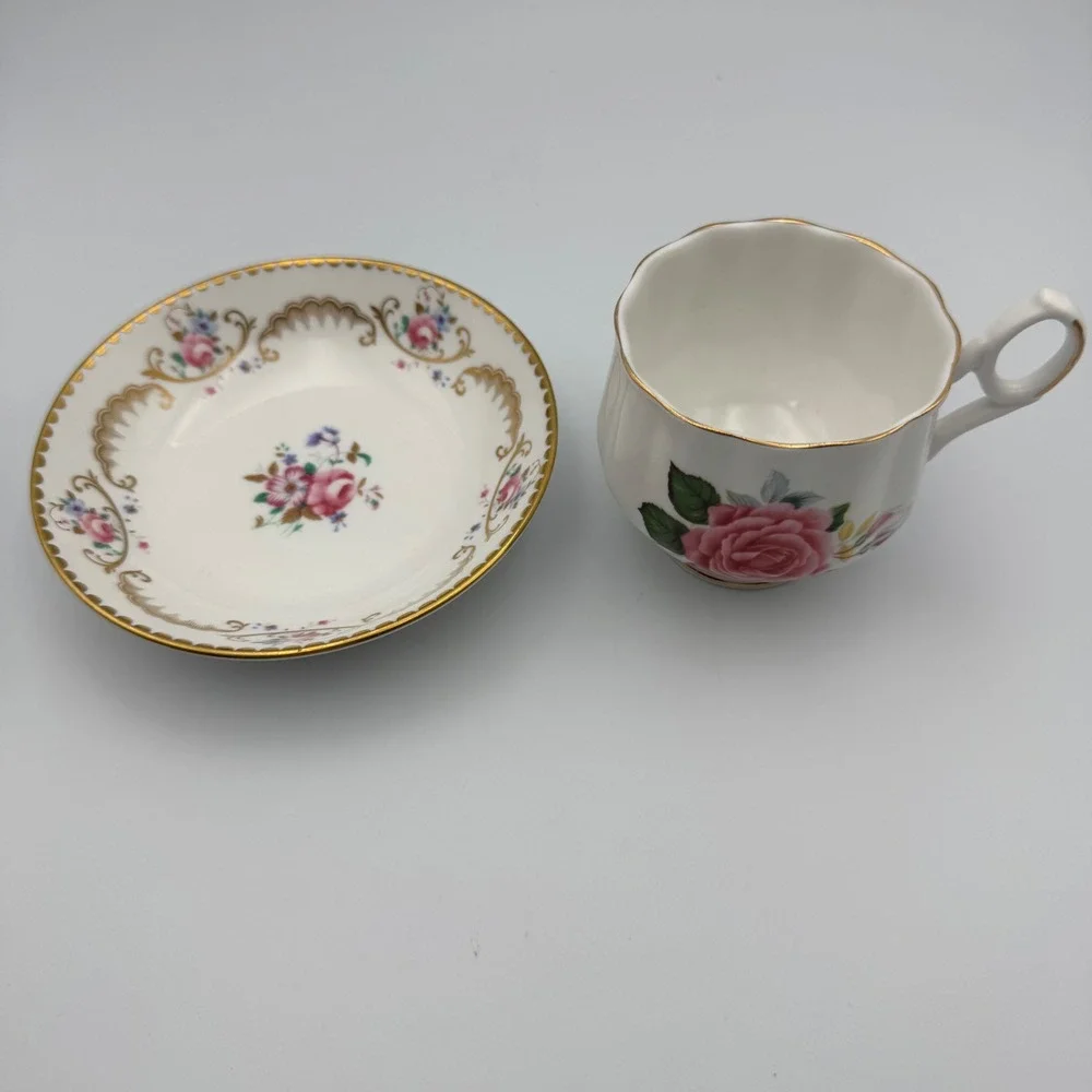 Royal Chelsea Ascot Saucer And Royal Dover Tea Cup Gold Trim English Bone‎ China